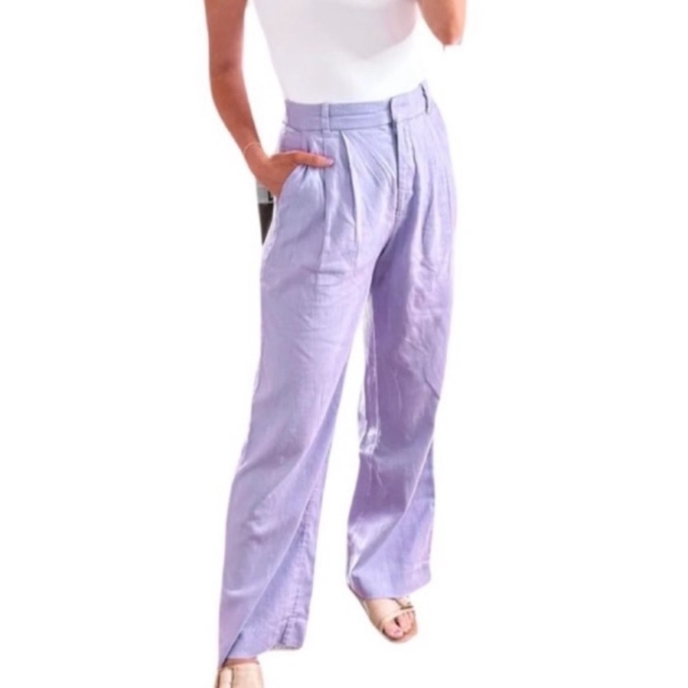 Abercrombie & Fitch Lavender Wide-Leg Women's Trousers Linen size Small r